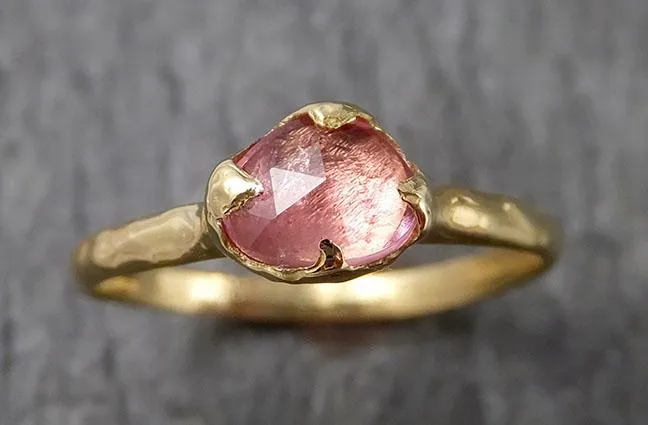 Fancy cut Pink Tourmaline Yellow Gold Ring Gemstone Solitaire recycled 18k statement cocktail statement 1518