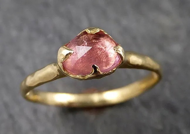 Fancy cut Pink Tourmaline Yellow Gold Ring Gemstone Solitaire recycled 18k statement cocktail statement 1518