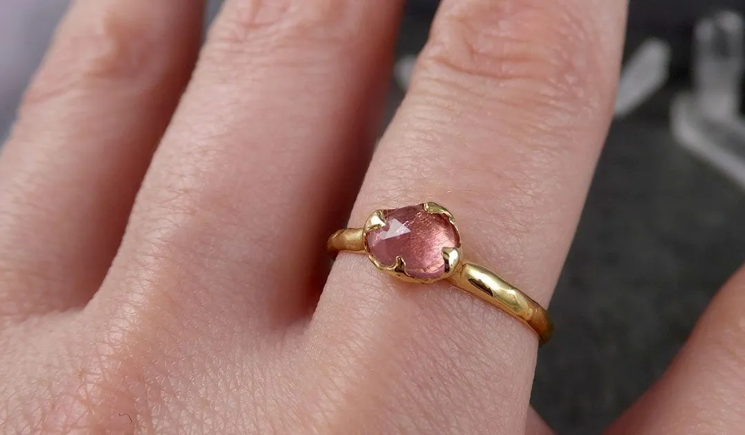 Fancy cut Pink Tourmaline Yellow Gold Ring Gemstone Solitaire recycled 18k statement cocktail statement 1518