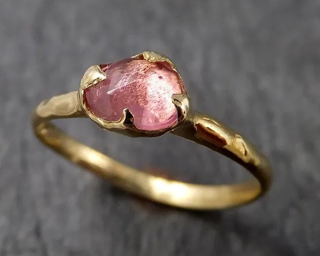 Fancy cut Pink Tourmaline Yellow Gold Ring Gemstone Solitaire recycled 18k statement cocktail statement 1518