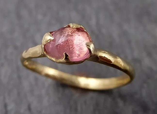 Fancy cut Pink Tourmaline Yellow Gold Ring Gemstone Solitaire recycled 18k statement cocktail statement 1518