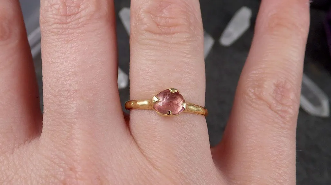 Fancy cut Pink Tourmaline Yellow Gold Ring Gemstone Solitaire recycled 18k statement cocktail statement 1518
