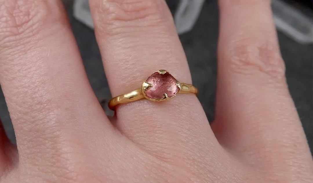Fancy cut Pink Tourmaline Yellow Gold Ring Gemstone Solitaire recycled 18k statement cocktail statement 1518