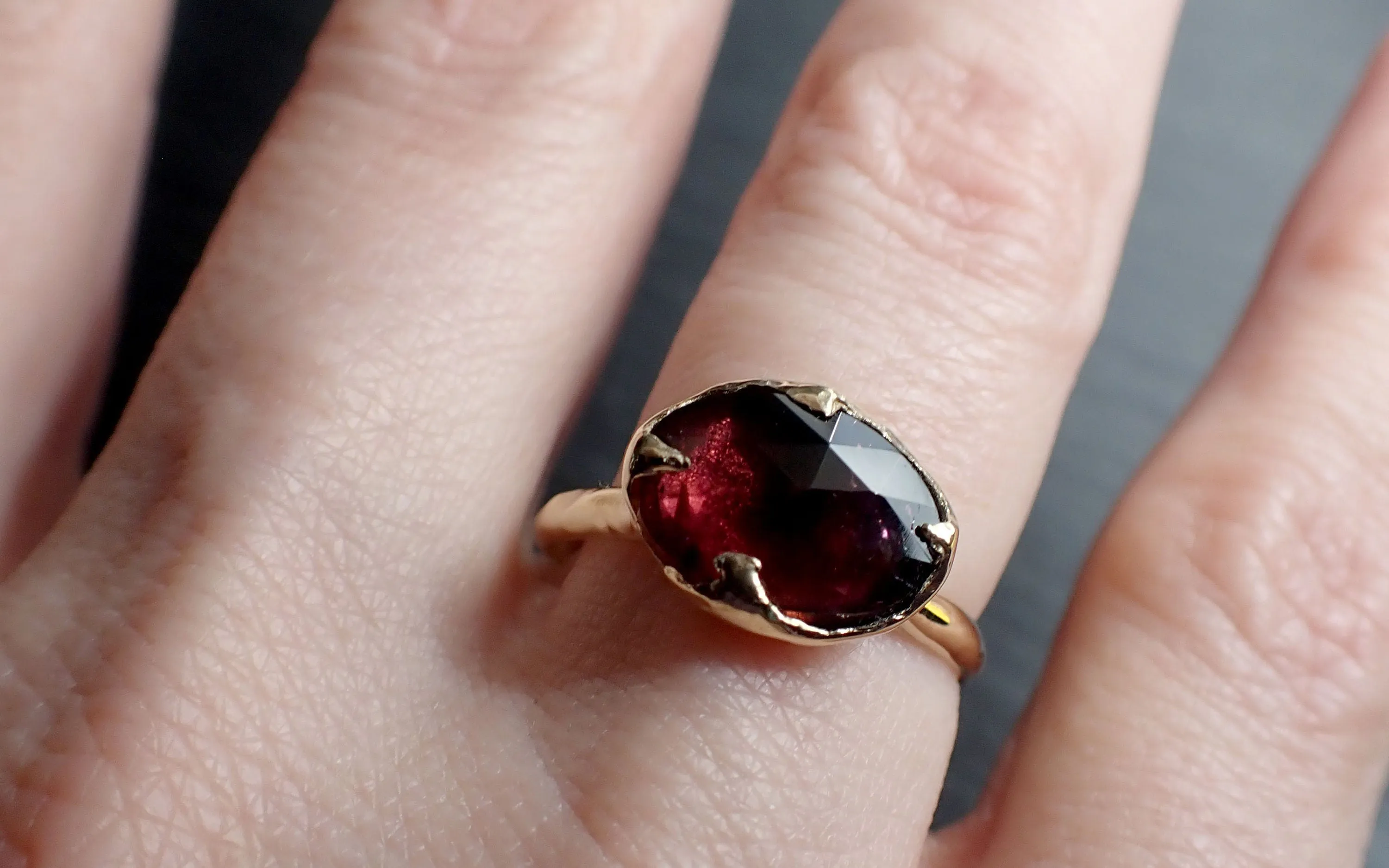 Fancy cut red Tourmaline Gold Ring Gemstone Solitaire recycled 14k yellow gold statement 3315