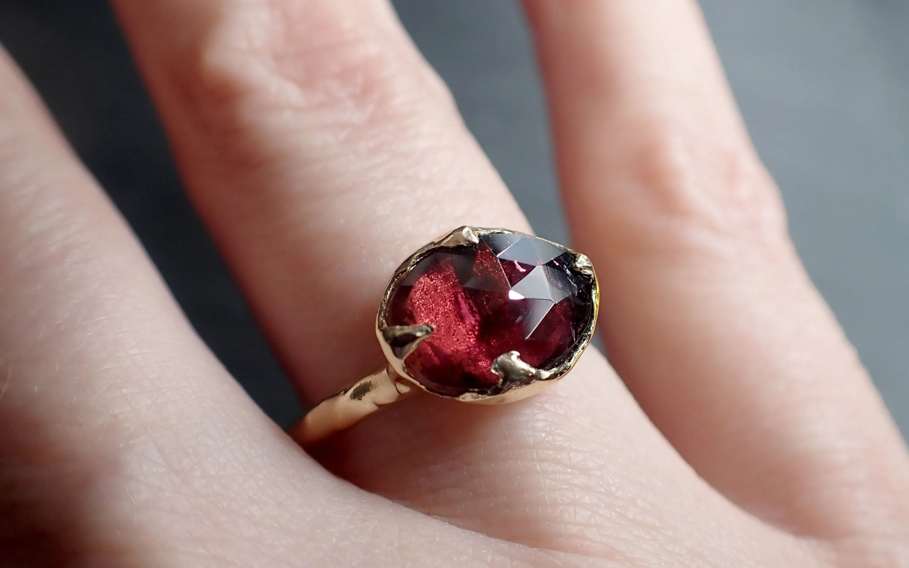Fancy cut red Tourmaline Gold Ring Gemstone Solitaire recycled 14k yellow gold statement 3315