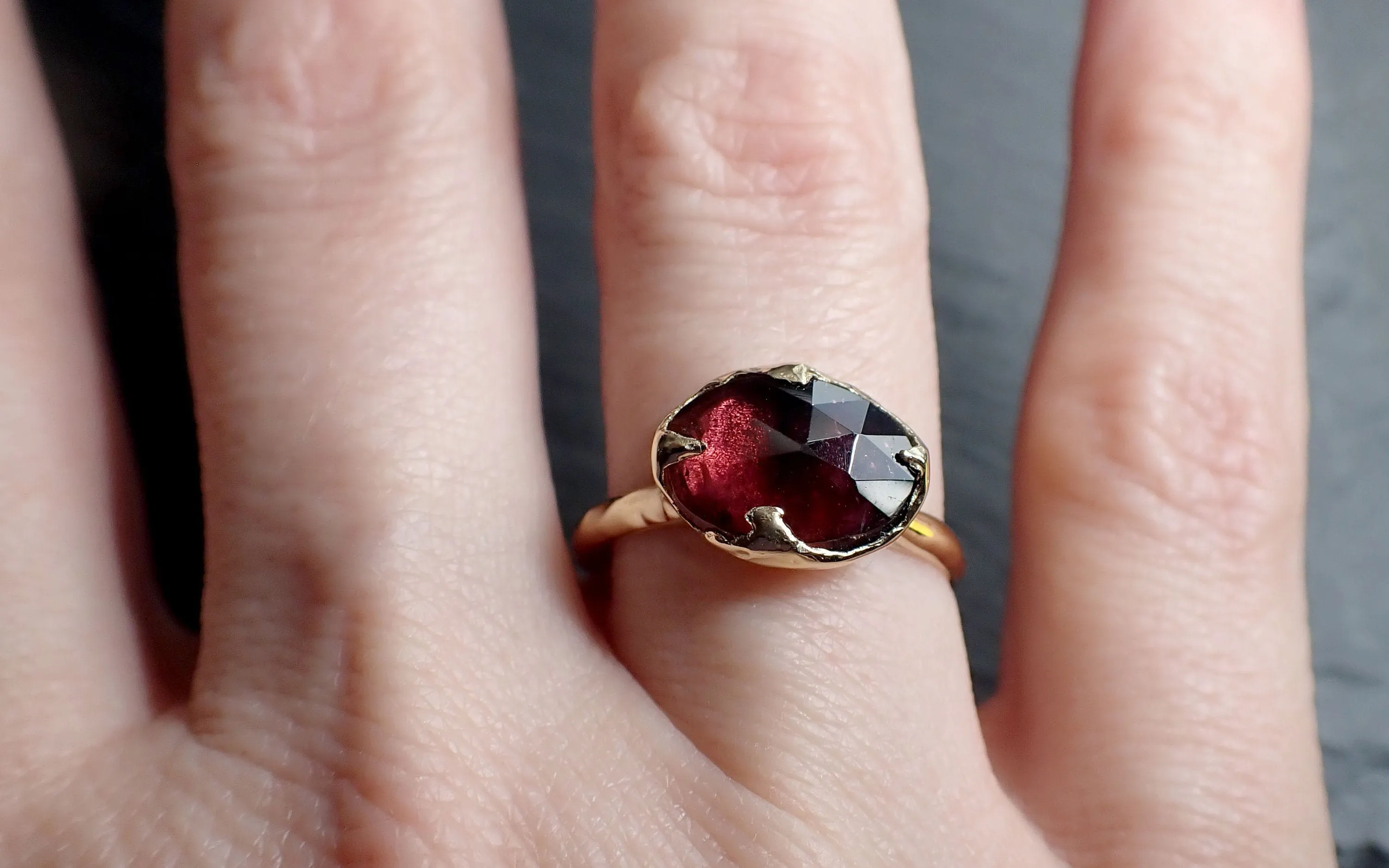 Fancy cut red Tourmaline Gold Ring Gemstone Solitaire recycled 14k yellow gold statement 3315