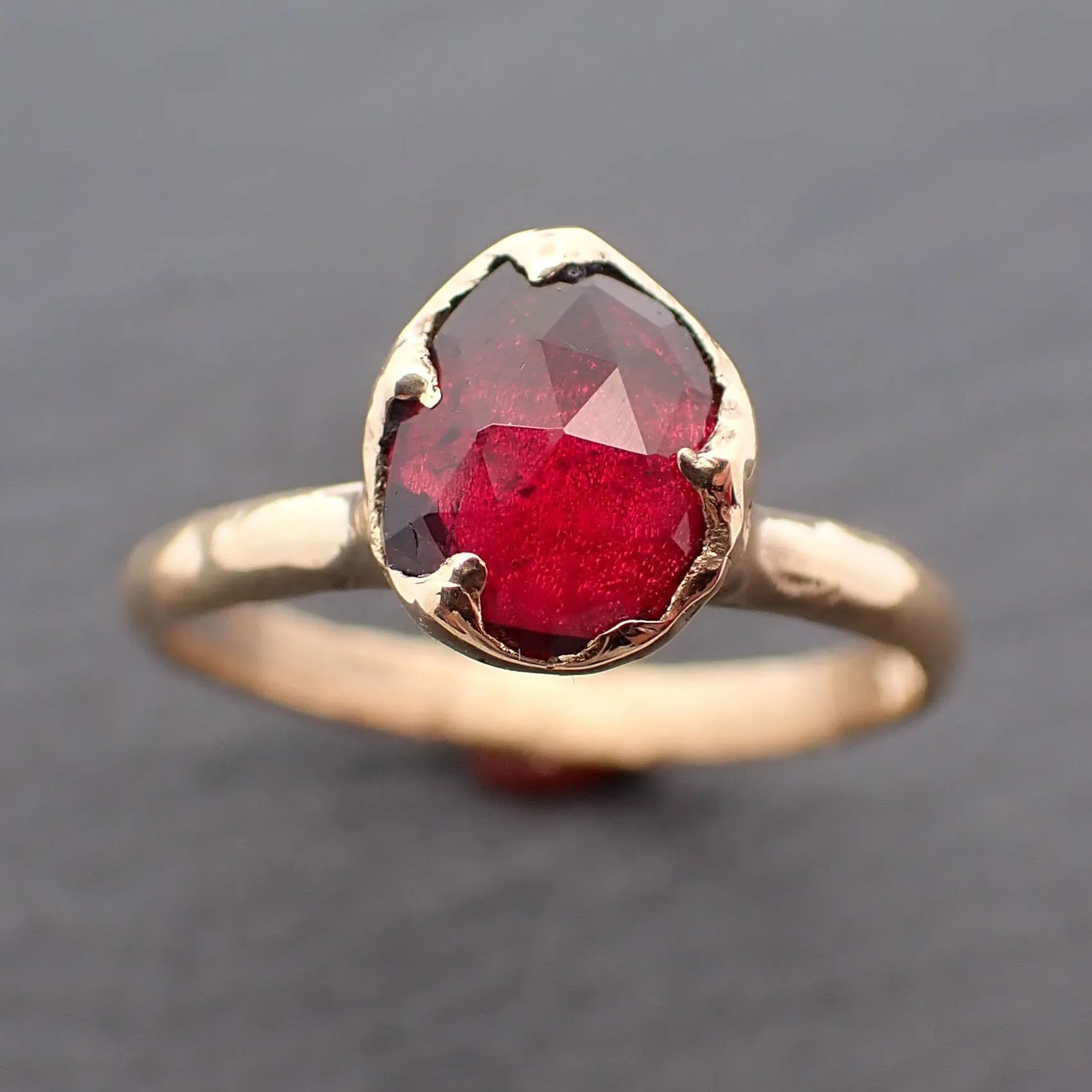 Fancy cut red Tourmaline Yellow Gold Ring Gemstone Solitaire recycled 18k statement cocktail statement 3274