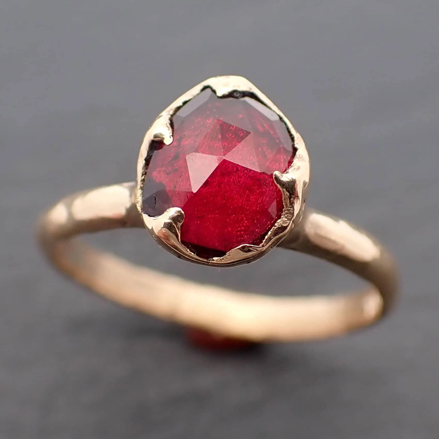 Fancy cut red Tourmaline Yellow Gold Ring Gemstone Solitaire recycled 18k statement cocktail statement 3274