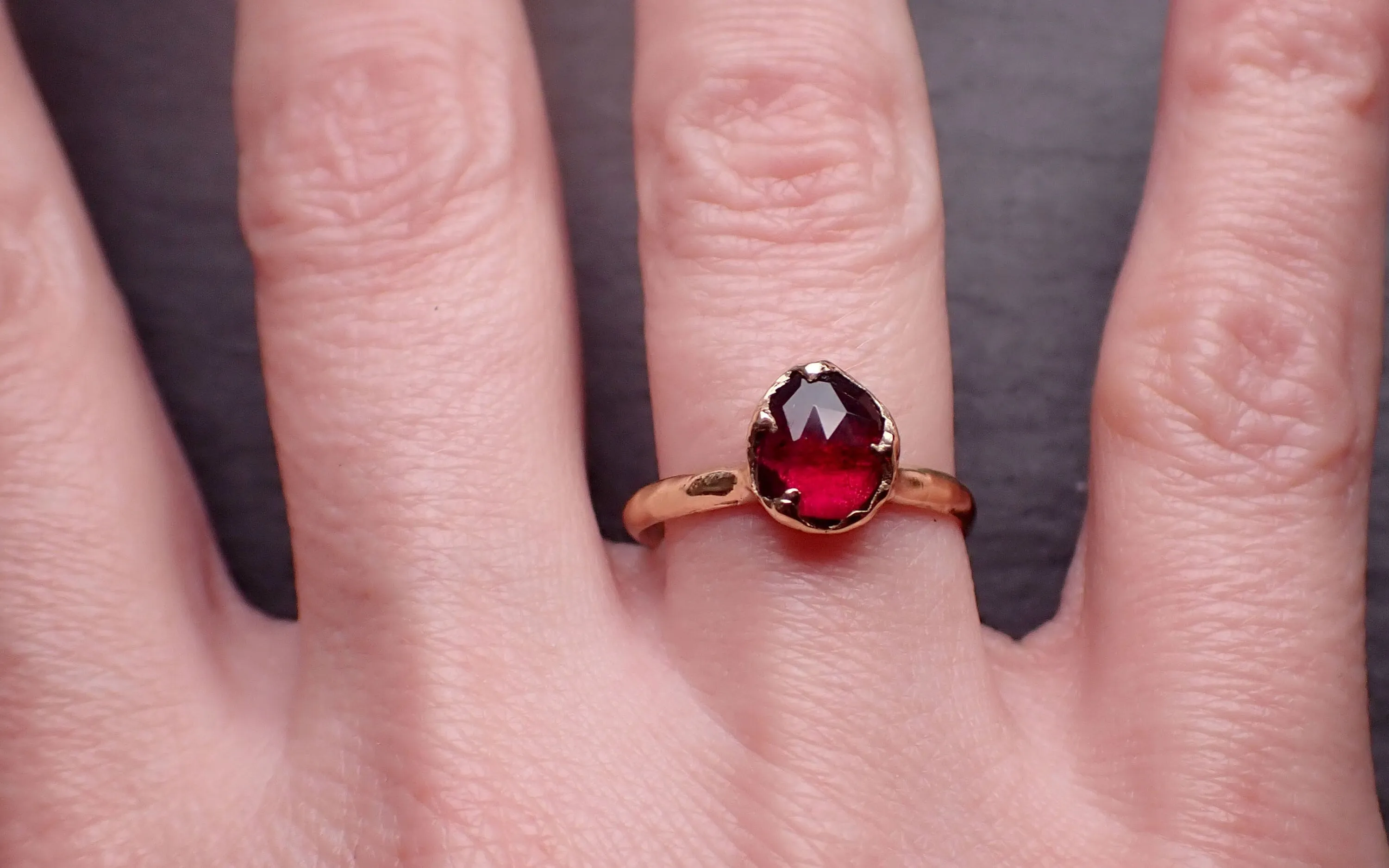 Fancy cut red Tourmaline Yellow Gold Ring Gemstone Solitaire recycled 18k statement cocktail statement 3274