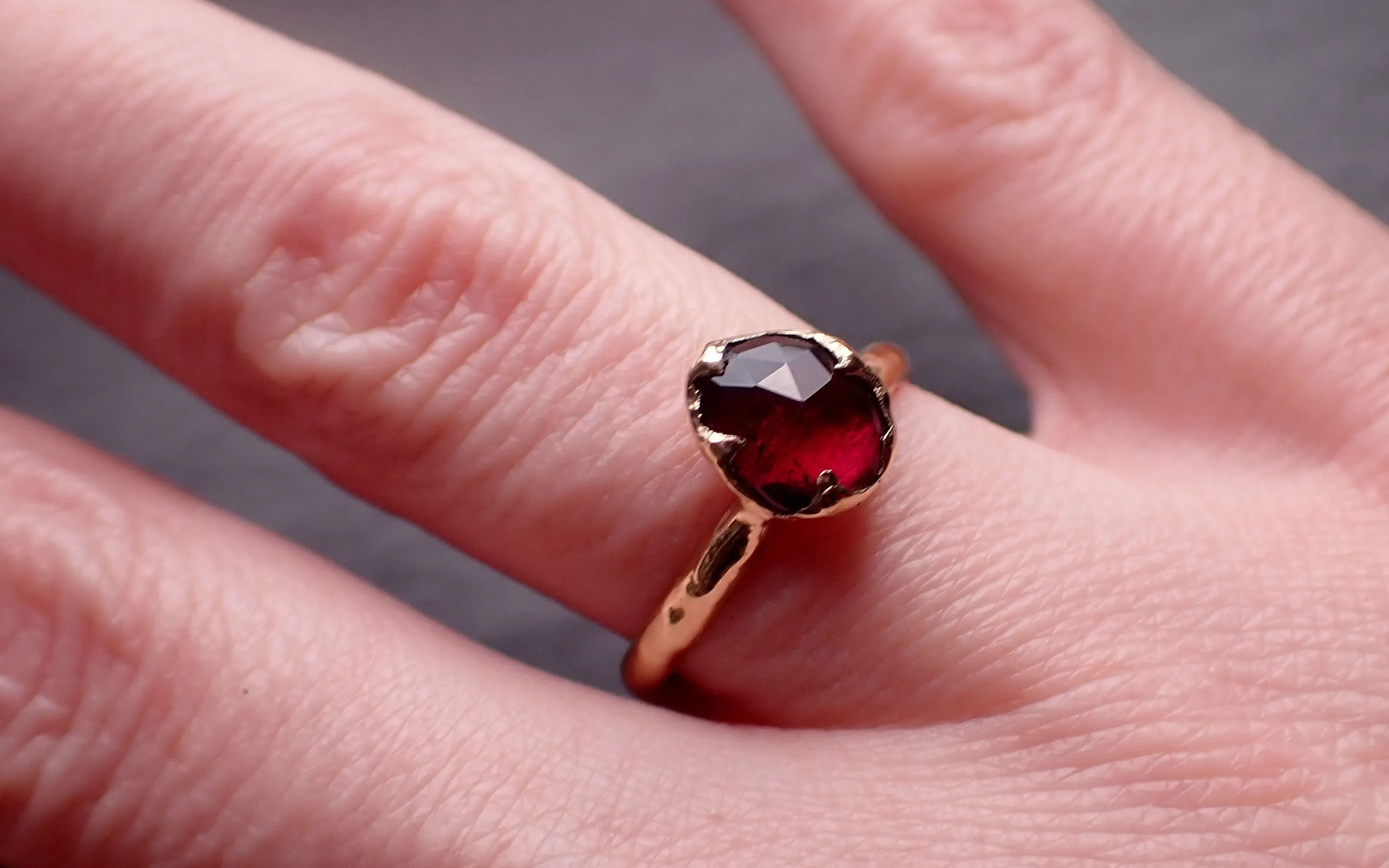 Fancy cut red Tourmaline Yellow Gold Ring Gemstone Solitaire recycled 18k statement cocktail statement 3274