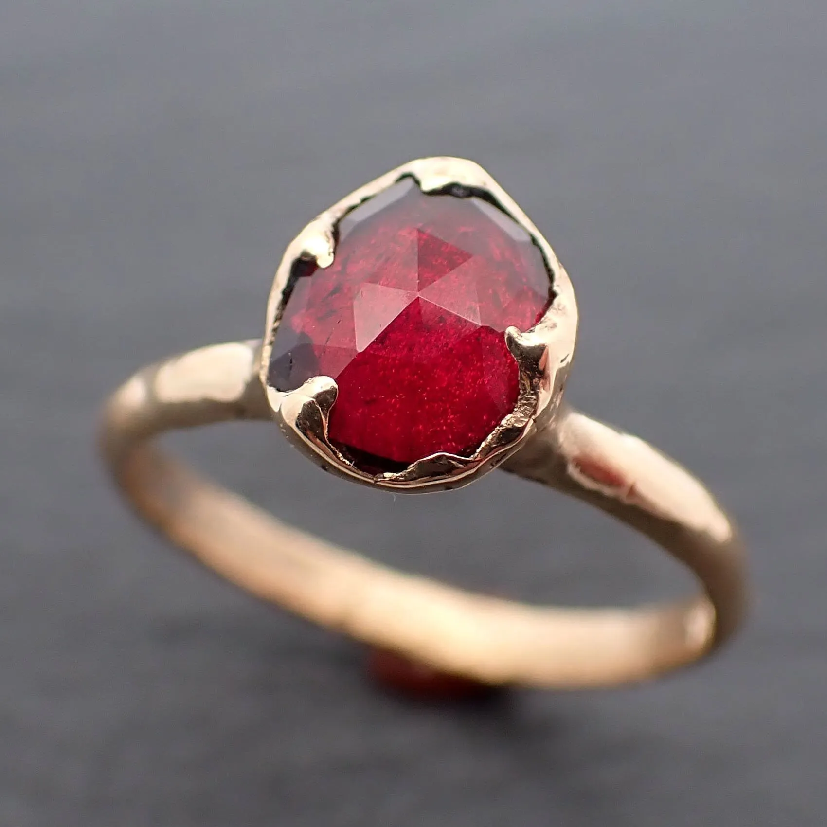 Fancy cut red Tourmaline Yellow Gold Ring Gemstone Solitaire recycled 18k statement cocktail statement 3274