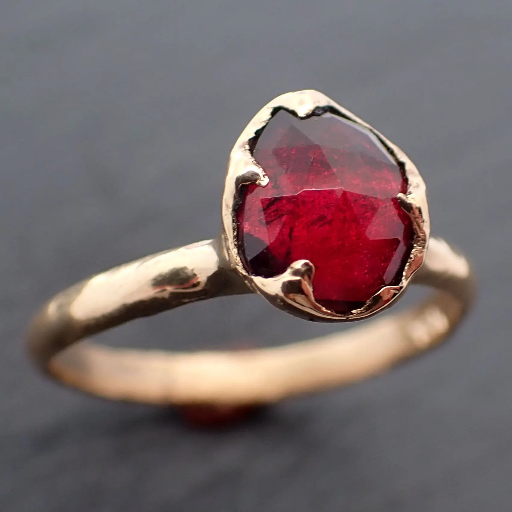 Fancy cut red Tourmaline Yellow Gold Ring Gemstone Solitaire recycled 18k statement cocktail statement 3274