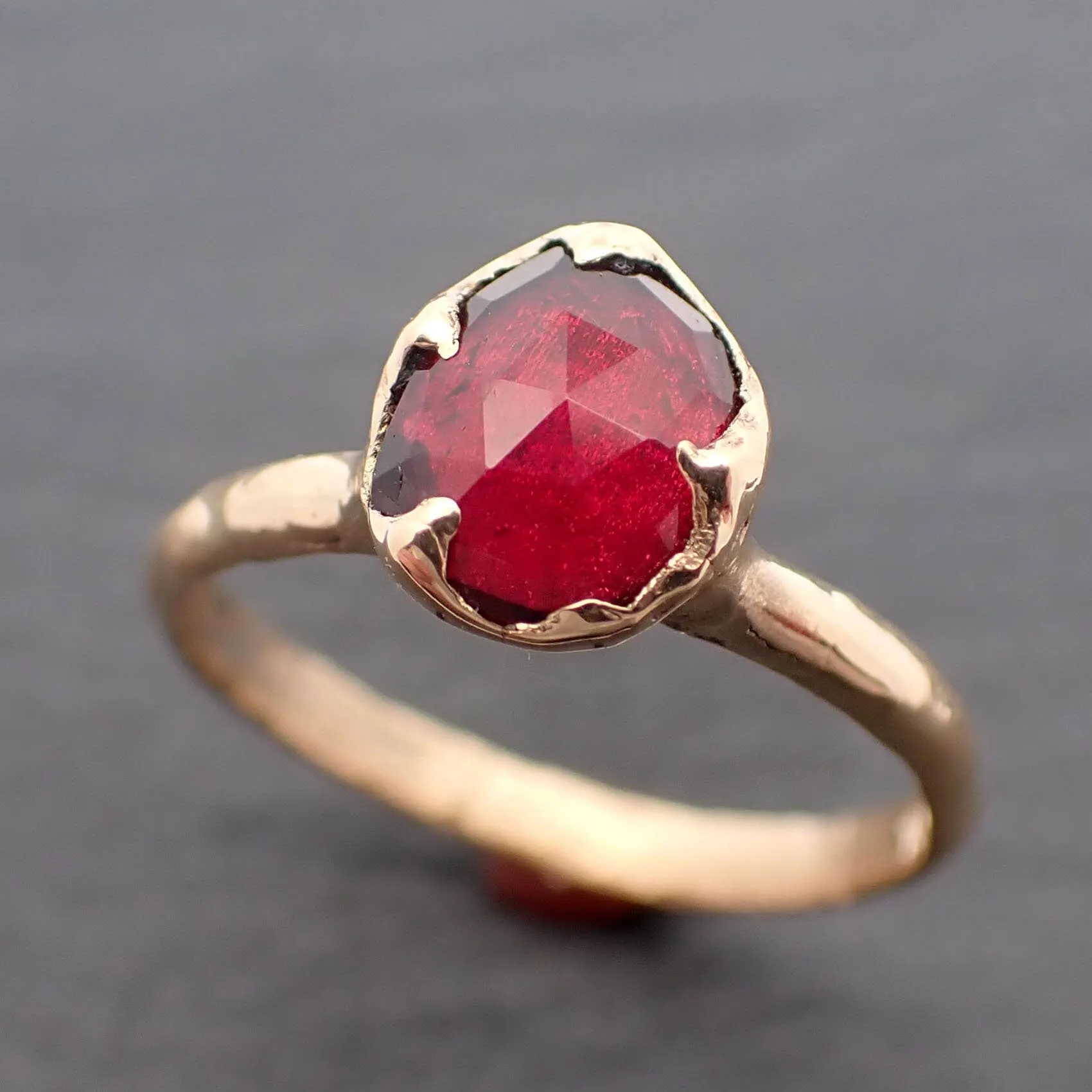 Fancy cut red Tourmaline Yellow Gold Ring Gemstone Solitaire recycled 18k statement cocktail statement 3274