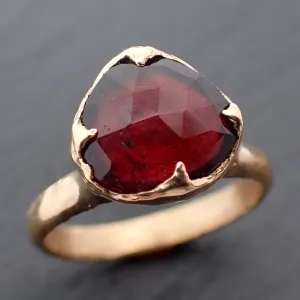 Fancy cut red Tourmaline Yellow Gold Ring Gemstone Solitaire recycled 18k statement cocktail statement 3276