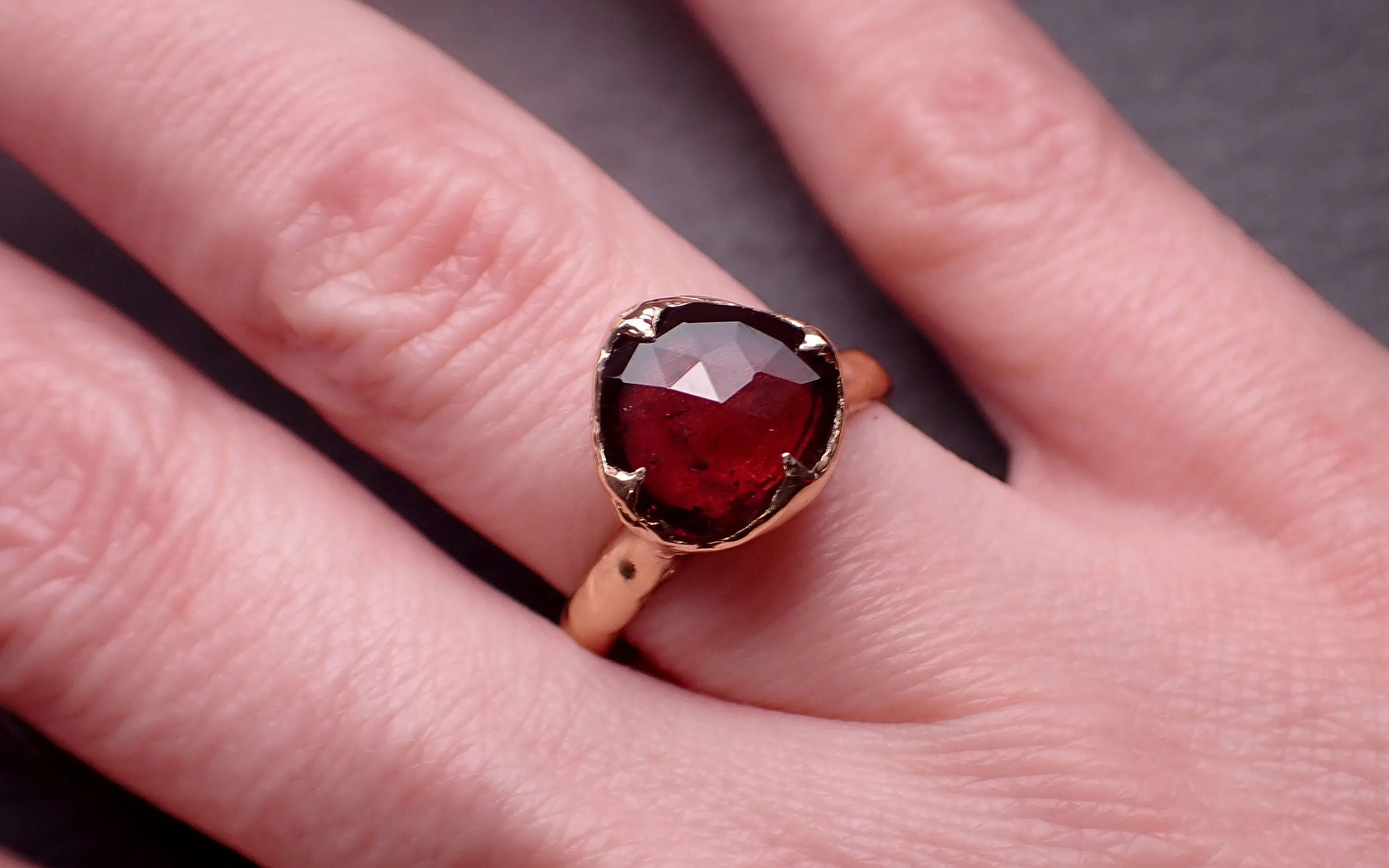 Fancy cut red Tourmaline Yellow Gold Ring Gemstone Solitaire recycled 18k statement cocktail statement 3276