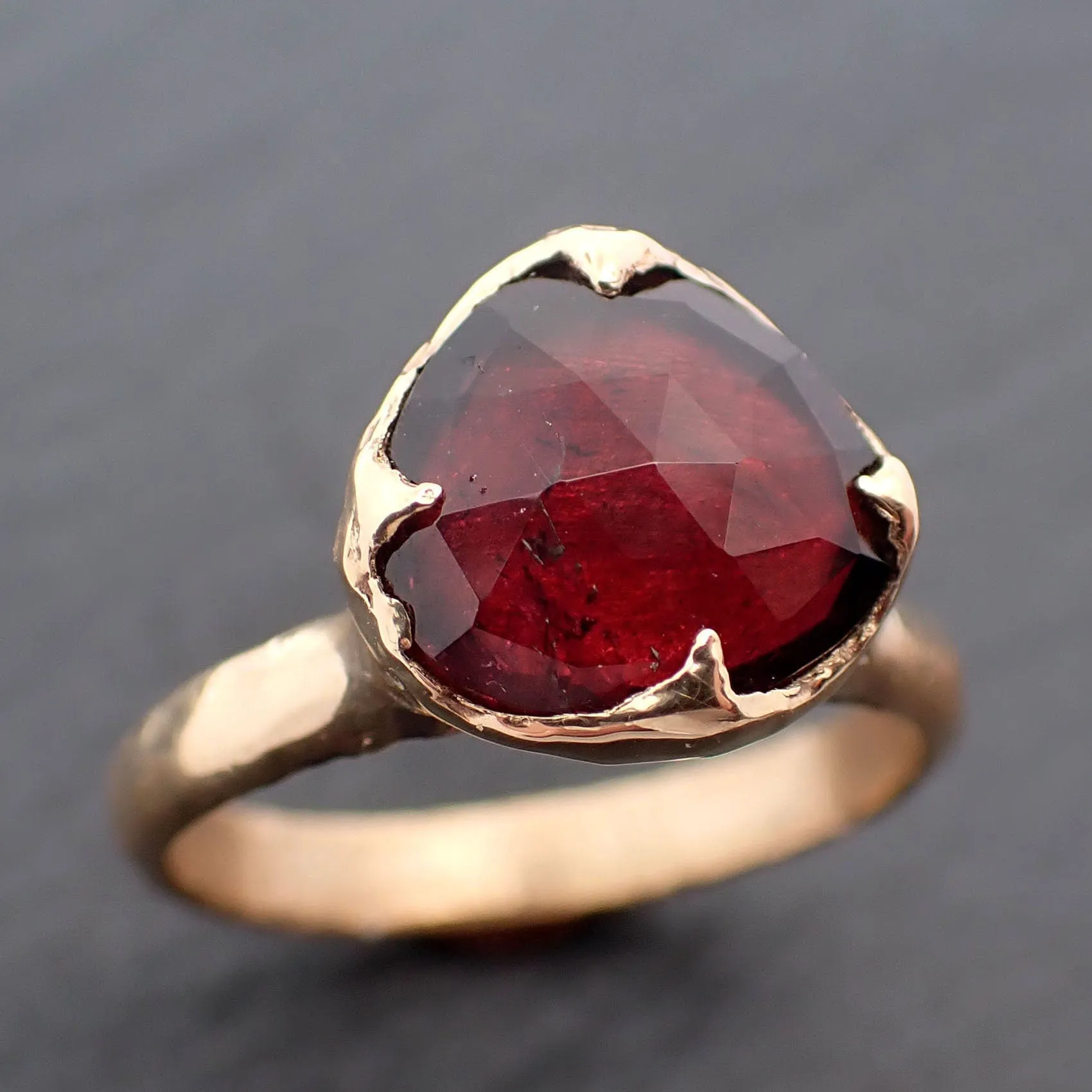 Fancy cut red Tourmaline Yellow Gold Ring Gemstone Solitaire recycled 18k statement cocktail statement 3276