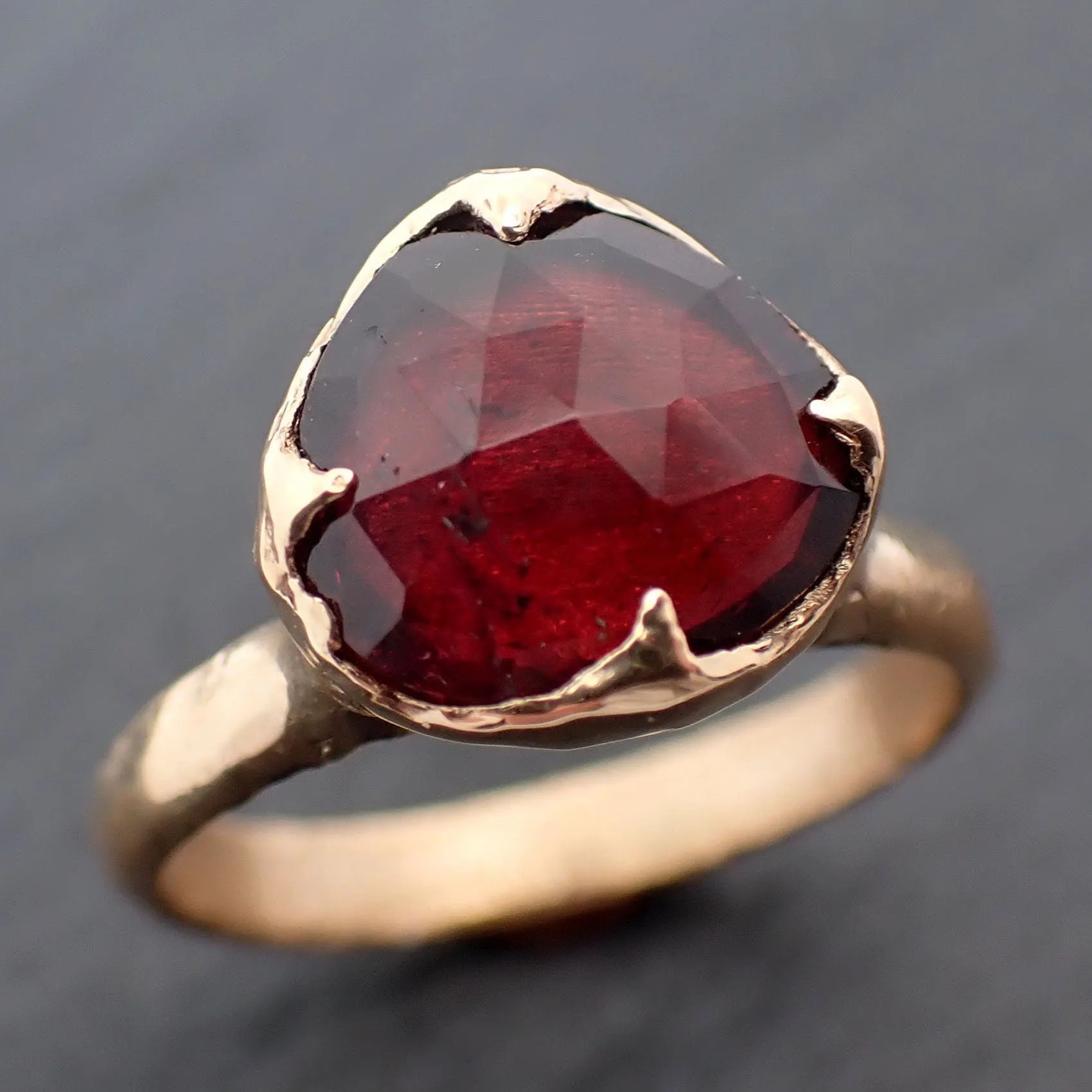 Fancy cut red Tourmaline Yellow Gold Ring Gemstone Solitaire recycled 18k statement cocktail statement 3276
