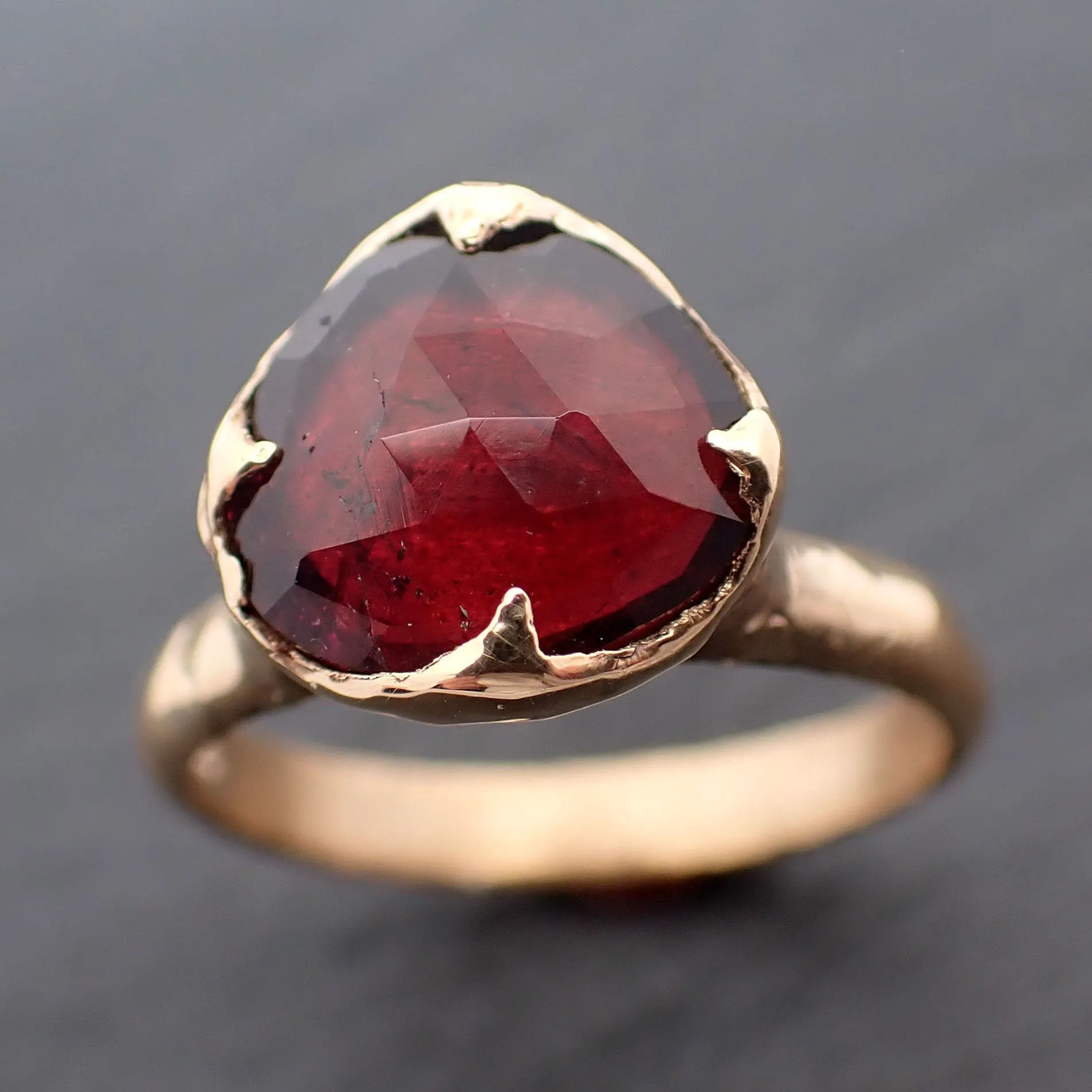 Fancy cut red Tourmaline Yellow Gold Ring Gemstone Solitaire recycled 18k statement cocktail statement 3276