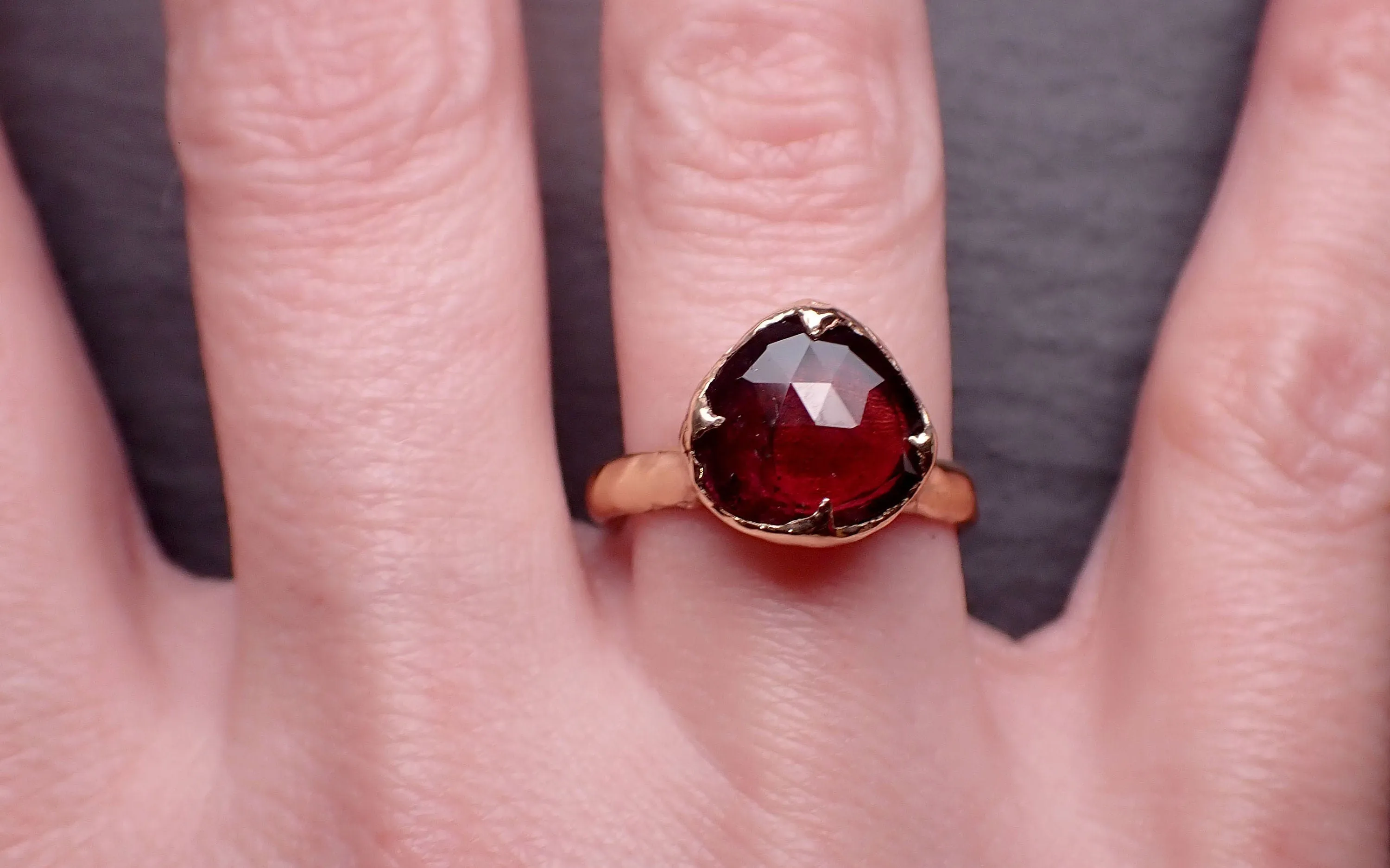 Fancy cut red Tourmaline Yellow Gold Ring Gemstone Solitaire recycled 18k statement cocktail statement 3276
