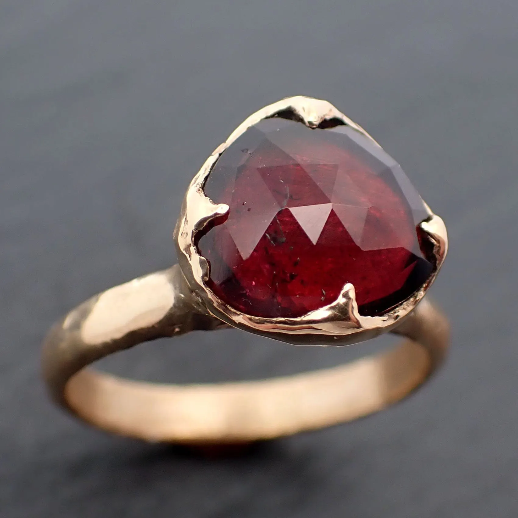 Fancy cut red Tourmaline Yellow Gold Ring Gemstone Solitaire recycled 18k statement cocktail statement 3276