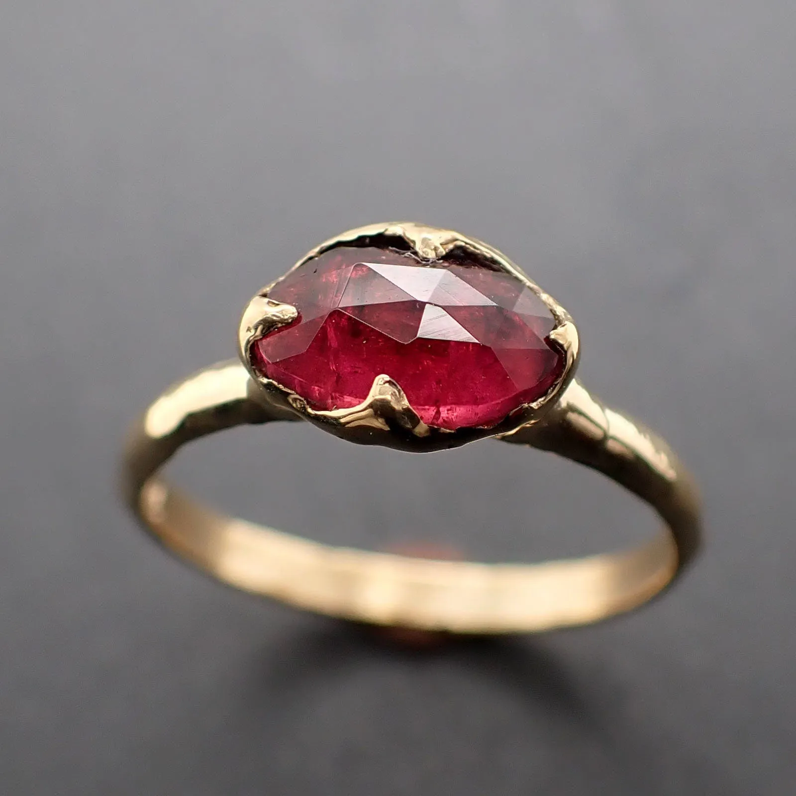 Fancy cut red Tourmaline Yellow Gold Ring Gemstone Solitaire recycled 18k statement cocktail statement 3326