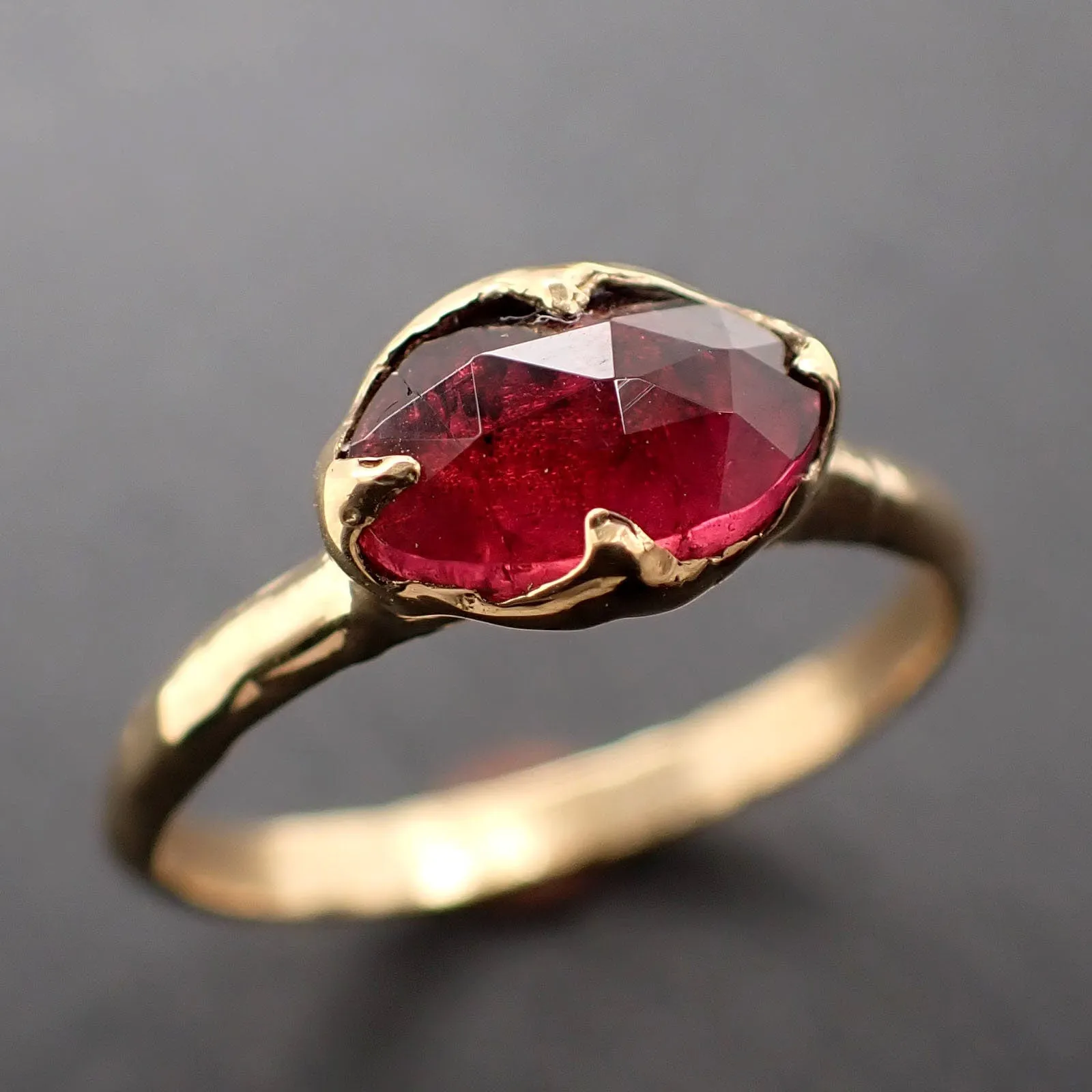 Fancy cut red Tourmaline Yellow Gold Ring Gemstone Solitaire recycled 18k statement cocktail statement 3326
