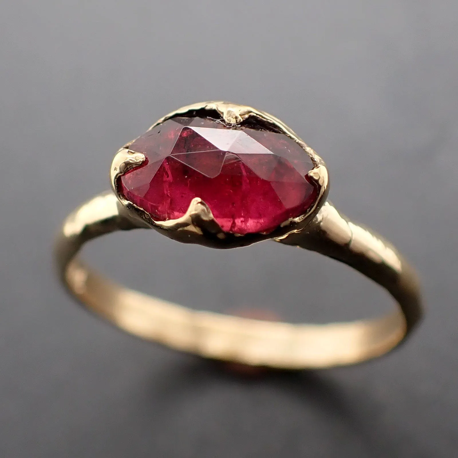 Fancy cut red Tourmaline Yellow Gold Ring Gemstone Solitaire recycled 18k statement cocktail statement 3326
