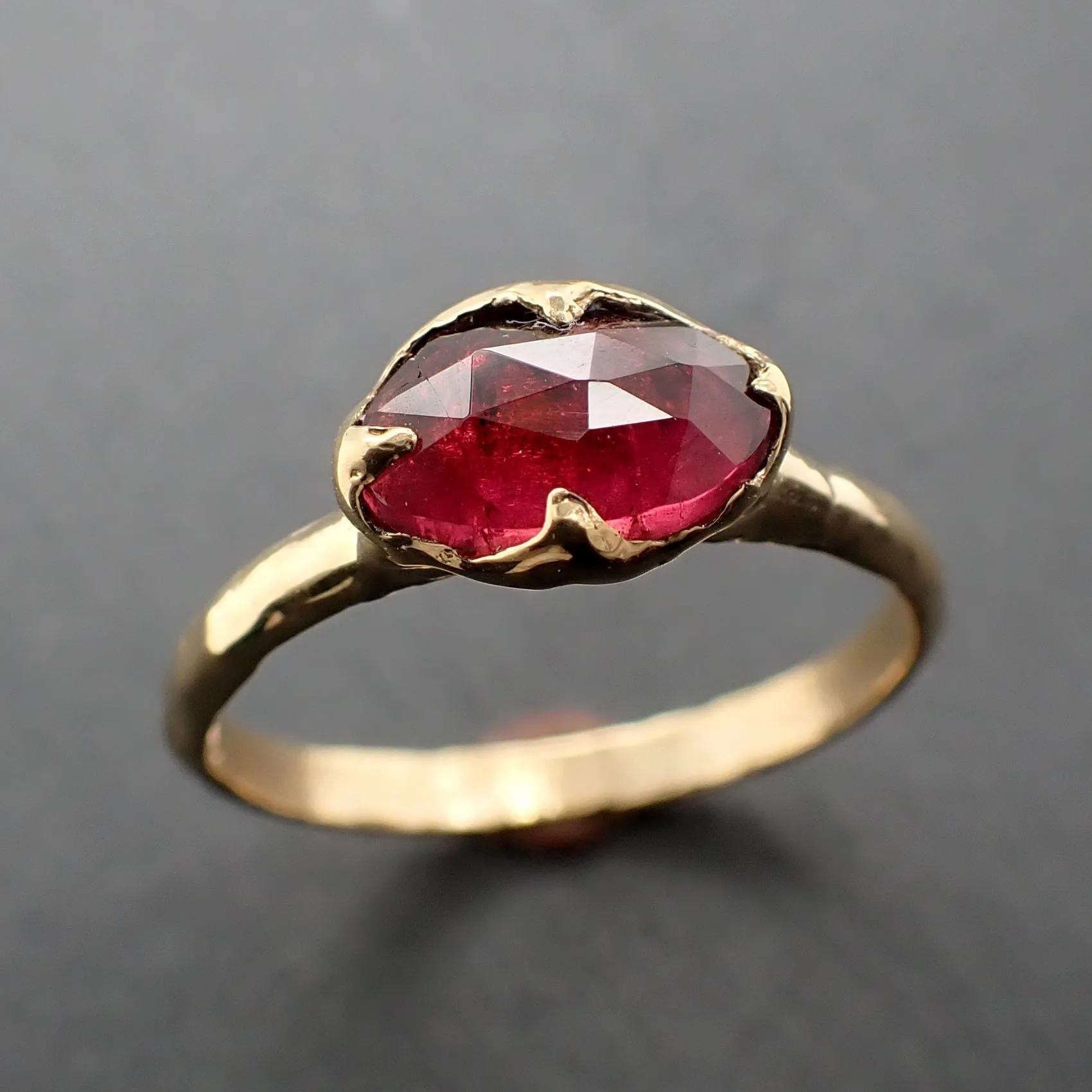 Fancy cut red Tourmaline Yellow Gold Ring Gemstone Solitaire recycled 18k statement cocktail statement 3326
