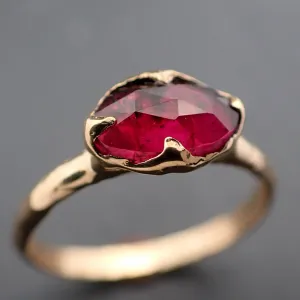 Fancy cut red Tourmaline Yellow Gold Ring Gemstone Solitaire recycled 18k statement cocktail statement 3326