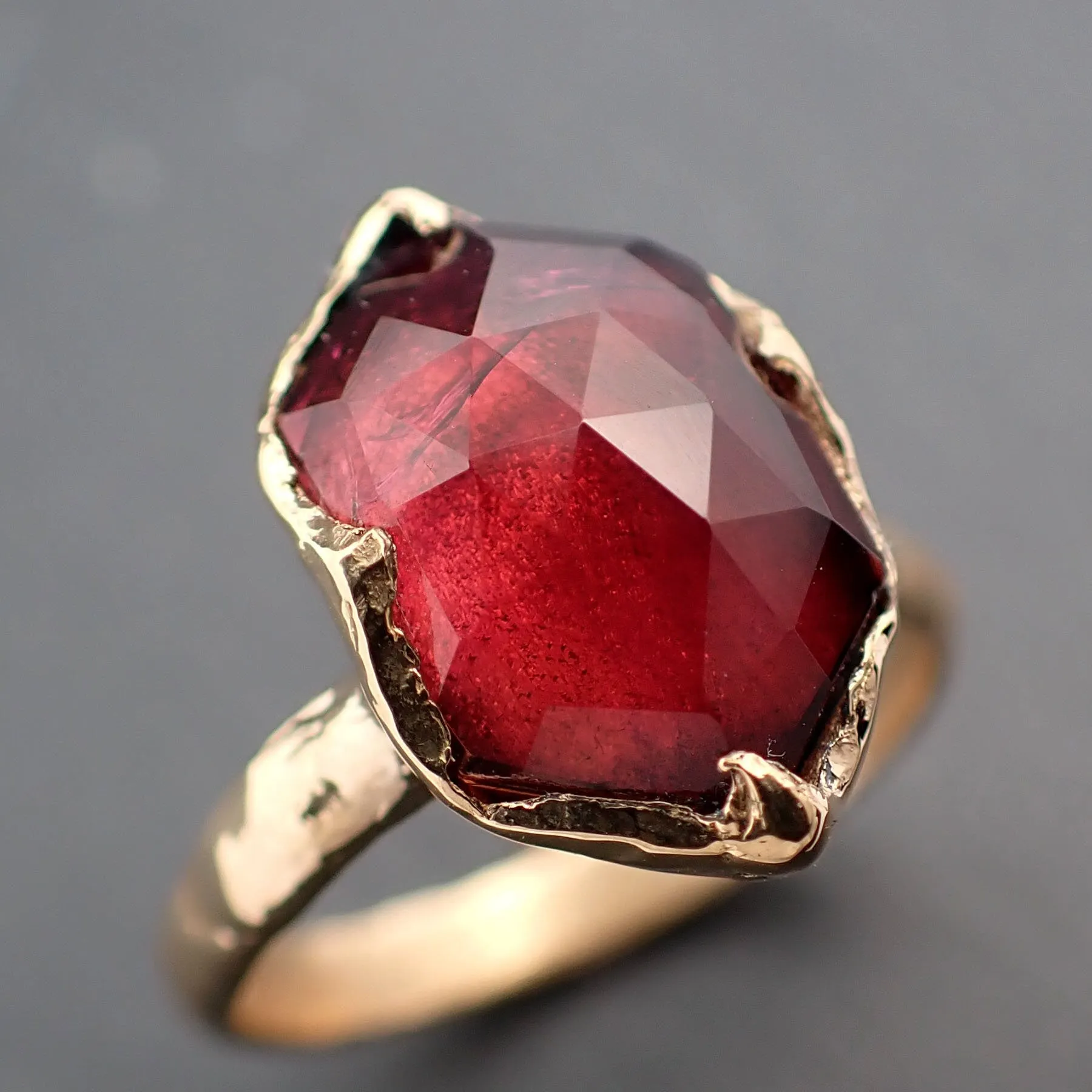 Fancy cut red Tourmaline Yellow Gold Ring Gemstone Solitaire recycled 18k statement cocktail statement 3327
