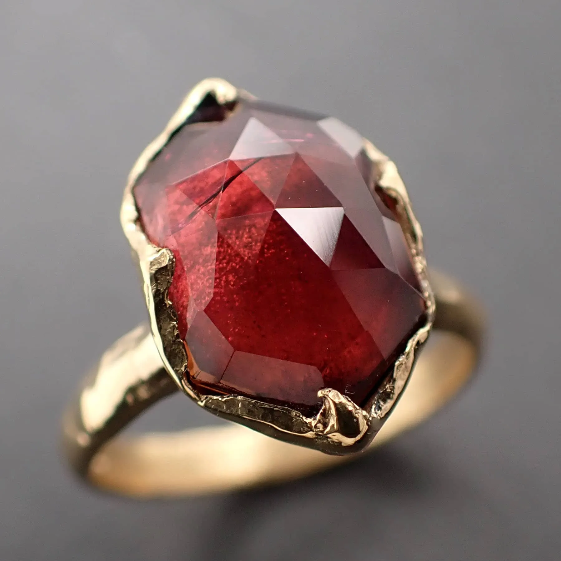 Fancy cut red Tourmaline Yellow Gold Ring Gemstone Solitaire recycled 18k statement cocktail statement 3327