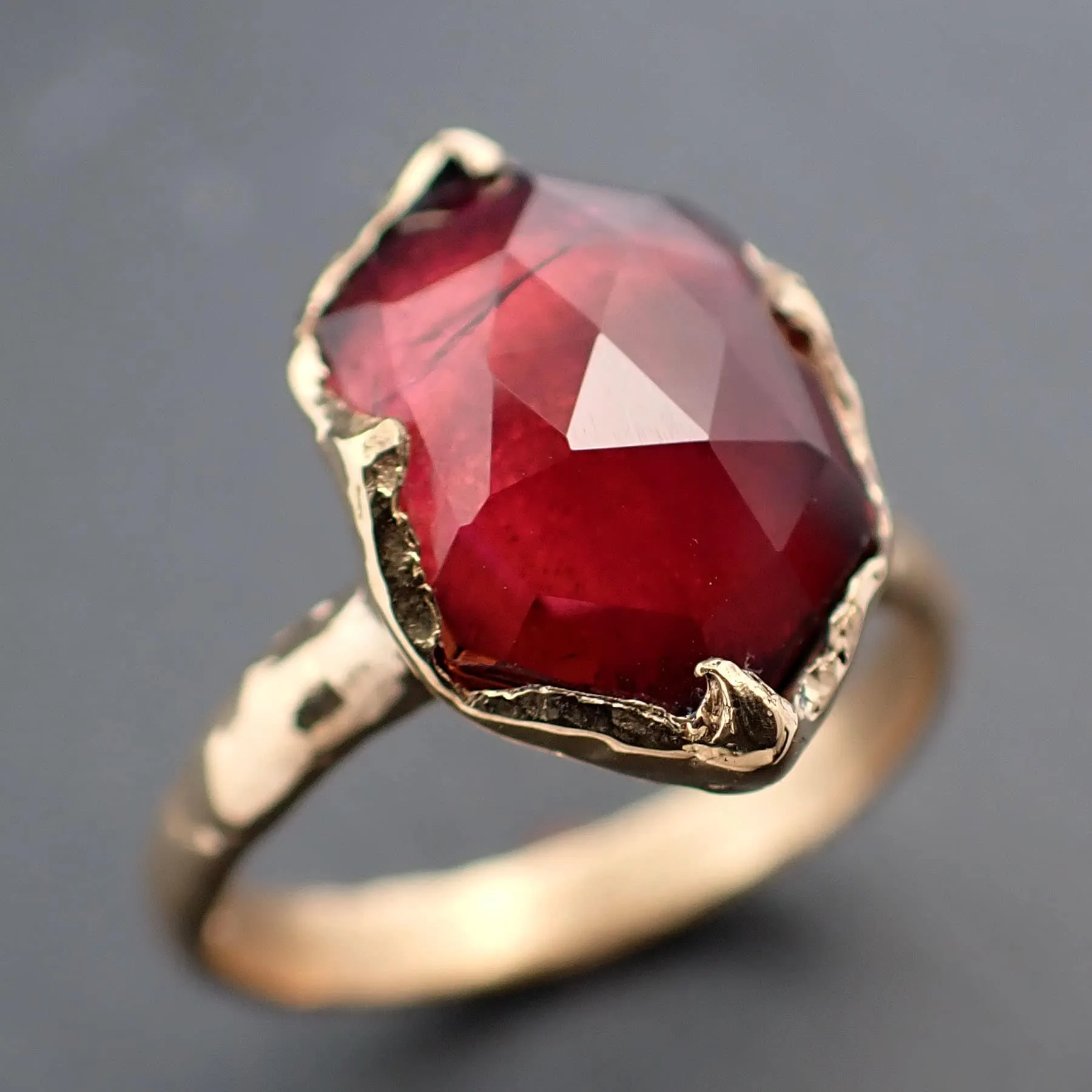 Fancy cut red Tourmaline Yellow Gold Ring Gemstone Solitaire recycled 18k statement cocktail statement 3327