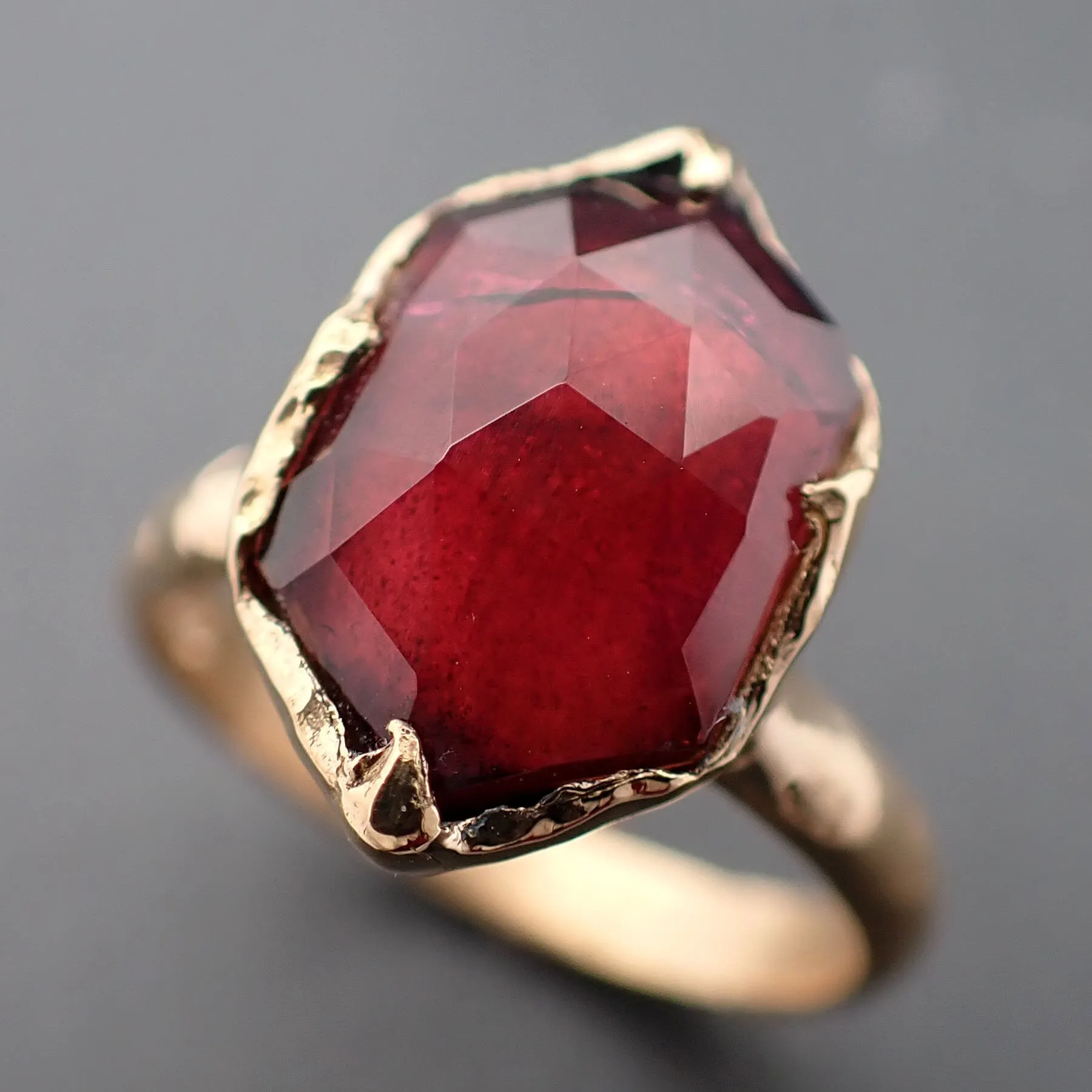 Fancy cut red Tourmaline Yellow Gold Ring Gemstone Solitaire recycled 18k statement cocktail statement 3327