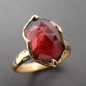 Fancy cut red Tourmaline Yellow Gold Ring Gemstone Solitaire recycled 18k statement cocktail statement 3327