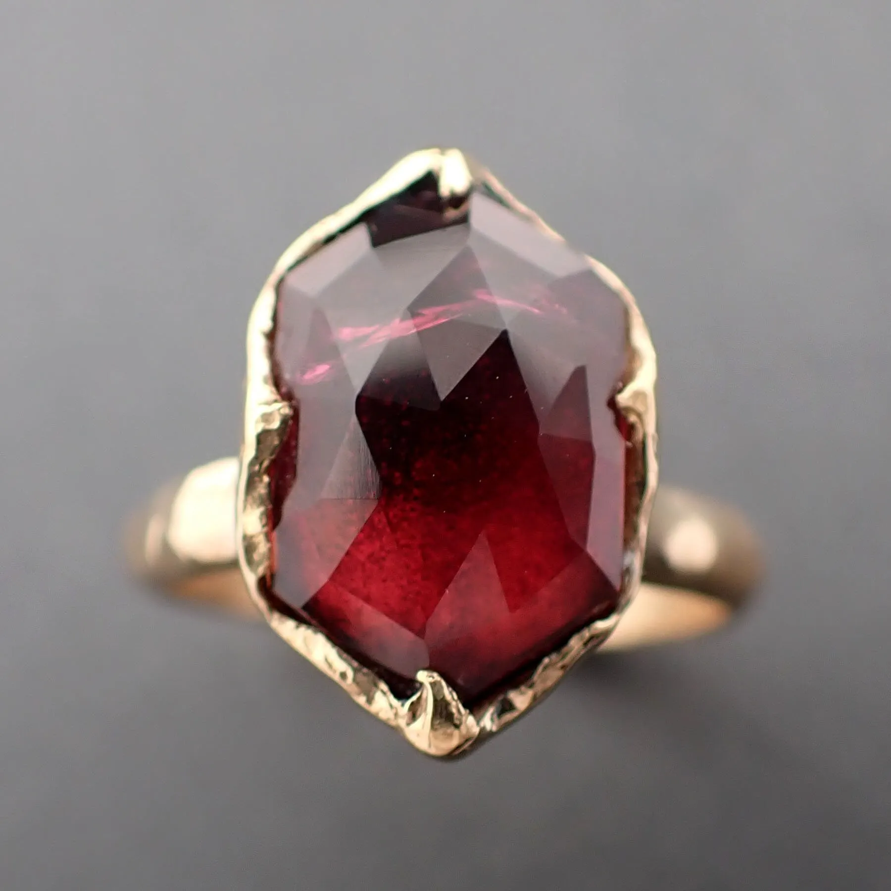 Fancy cut red Tourmaline Yellow Gold Ring Gemstone Solitaire recycled 18k statement cocktail statement 3327
