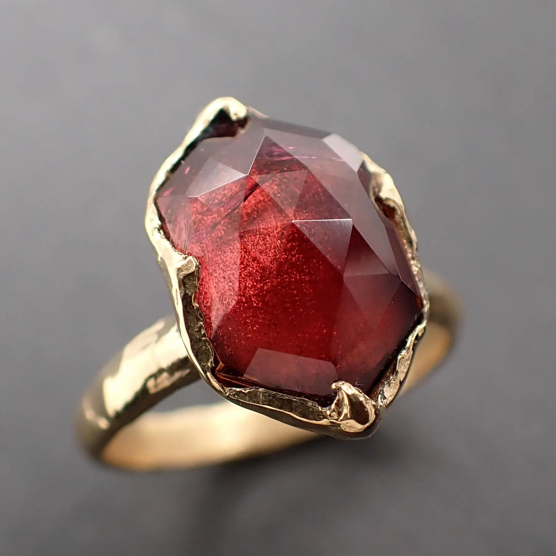 Fancy cut red Tourmaline Yellow Gold Ring Gemstone Solitaire recycled 18k statement cocktail statement 3327