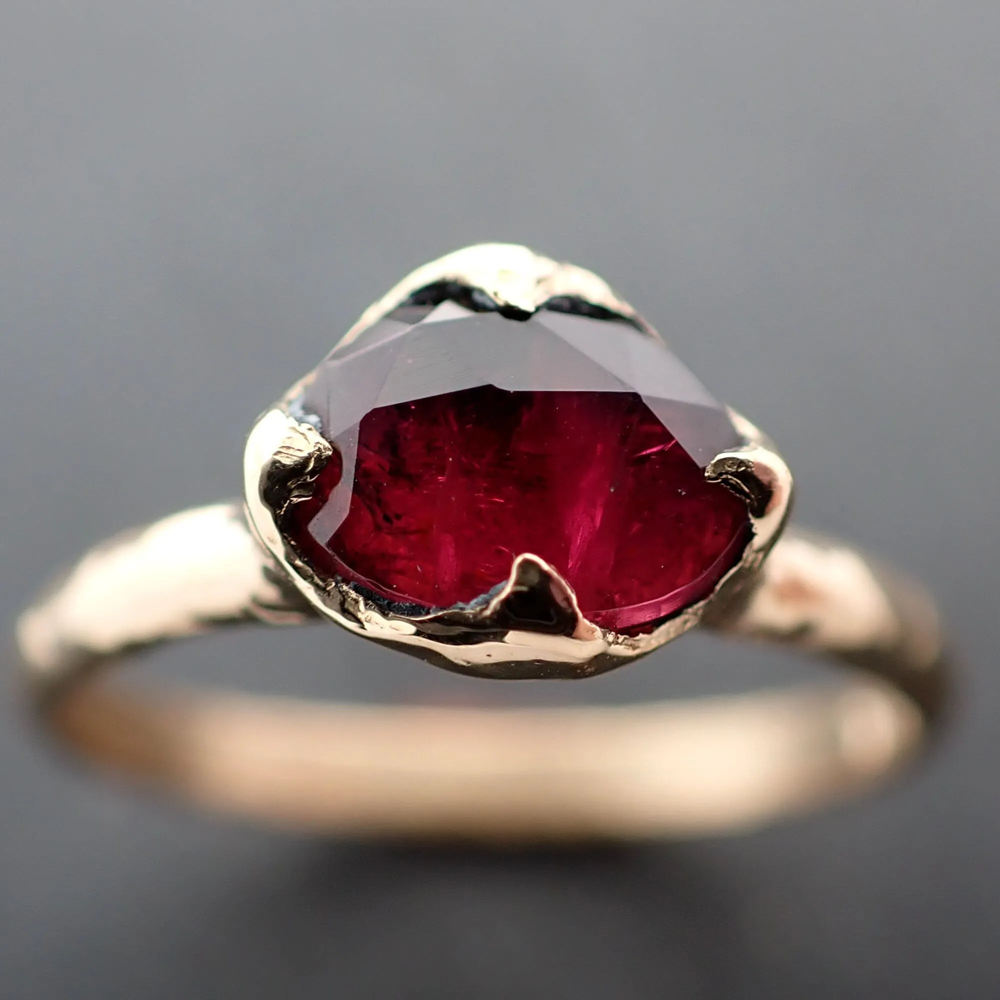 Fancy cut red Tourmaline Yellow Gold Ring Gemstone Solitaire recycled 18k statement cocktail statement 3363