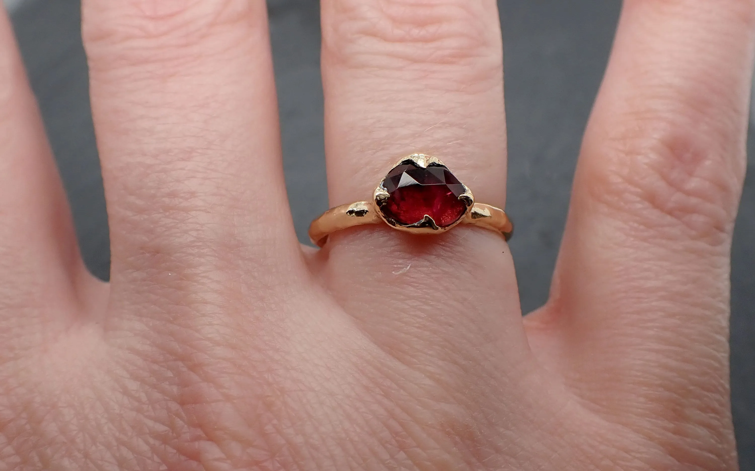 Fancy cut red Tourmaline Yellow Gold Ring Gemstone Solitaire recycled 18k statement cocktail statement 3363