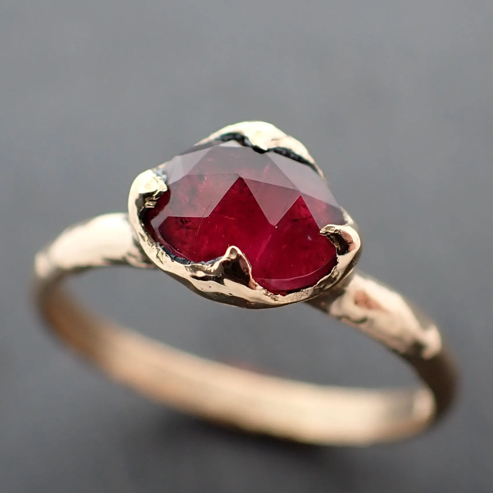 Fancy cut red Tourmaline Yellow Gold Ring Gemstone Solitaire recycled 18k statement cocktail statement 3363