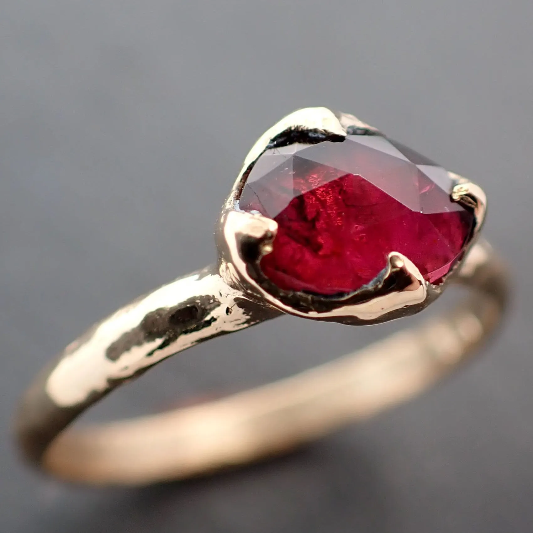 Fancy cut red Tourmaline Yellow Gold Ring Gemstone Solitaire recycled 18k statement cocktail statement 3363