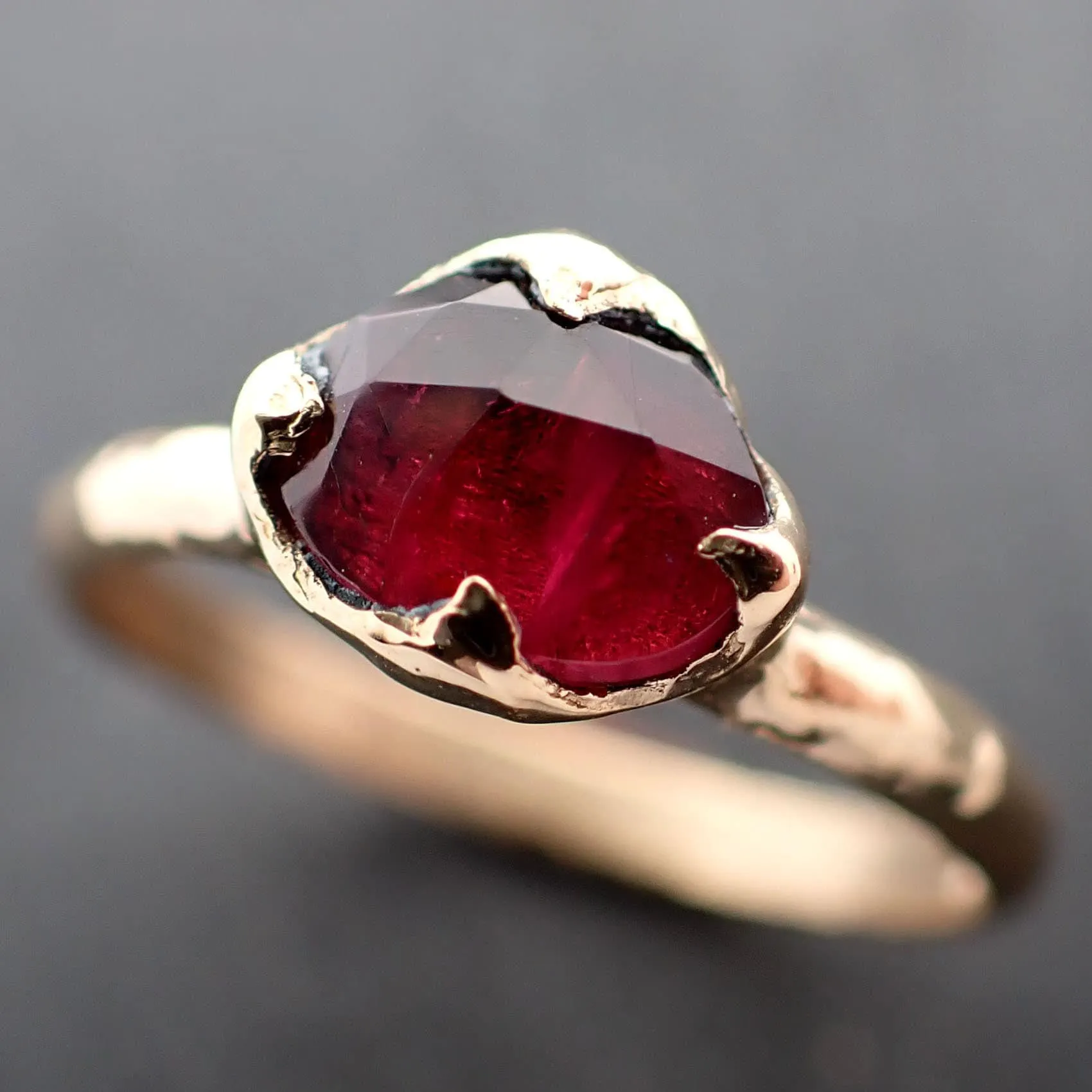 Fancy cut red Tourmaline Yellow Gold Ring Gemstone Solitaire recycled 18k statement cocktail statement 3363