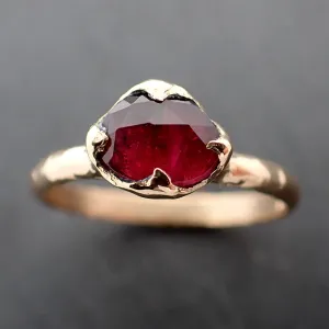 Fancy cut red Tourmaline Yellow Gold Ring Gemstone Solitaire recycled 18k statement cocktail statement 3363