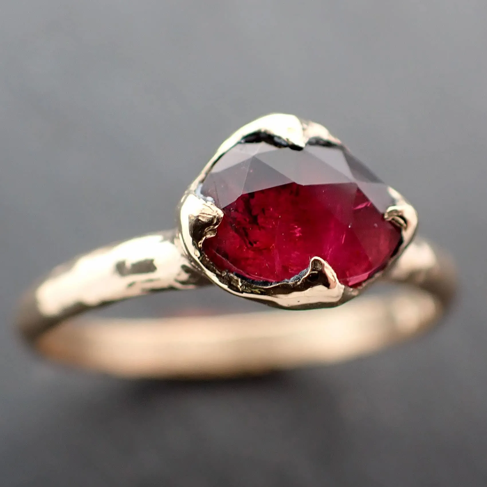 Fancy cut red Tourmaline Yellow Gold Ring Gemstone Solitaire recycled 18k statement cocktail statement 3363
