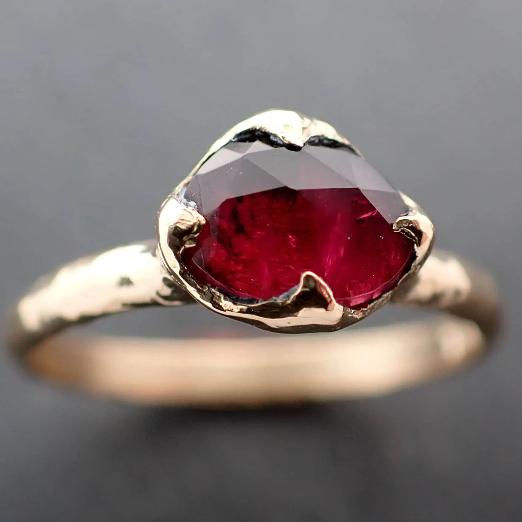 Fancy cut red Tourmaline Yellow Gold Ring Gemstone Solitaire recycled 18k statement cocktail statement 3363