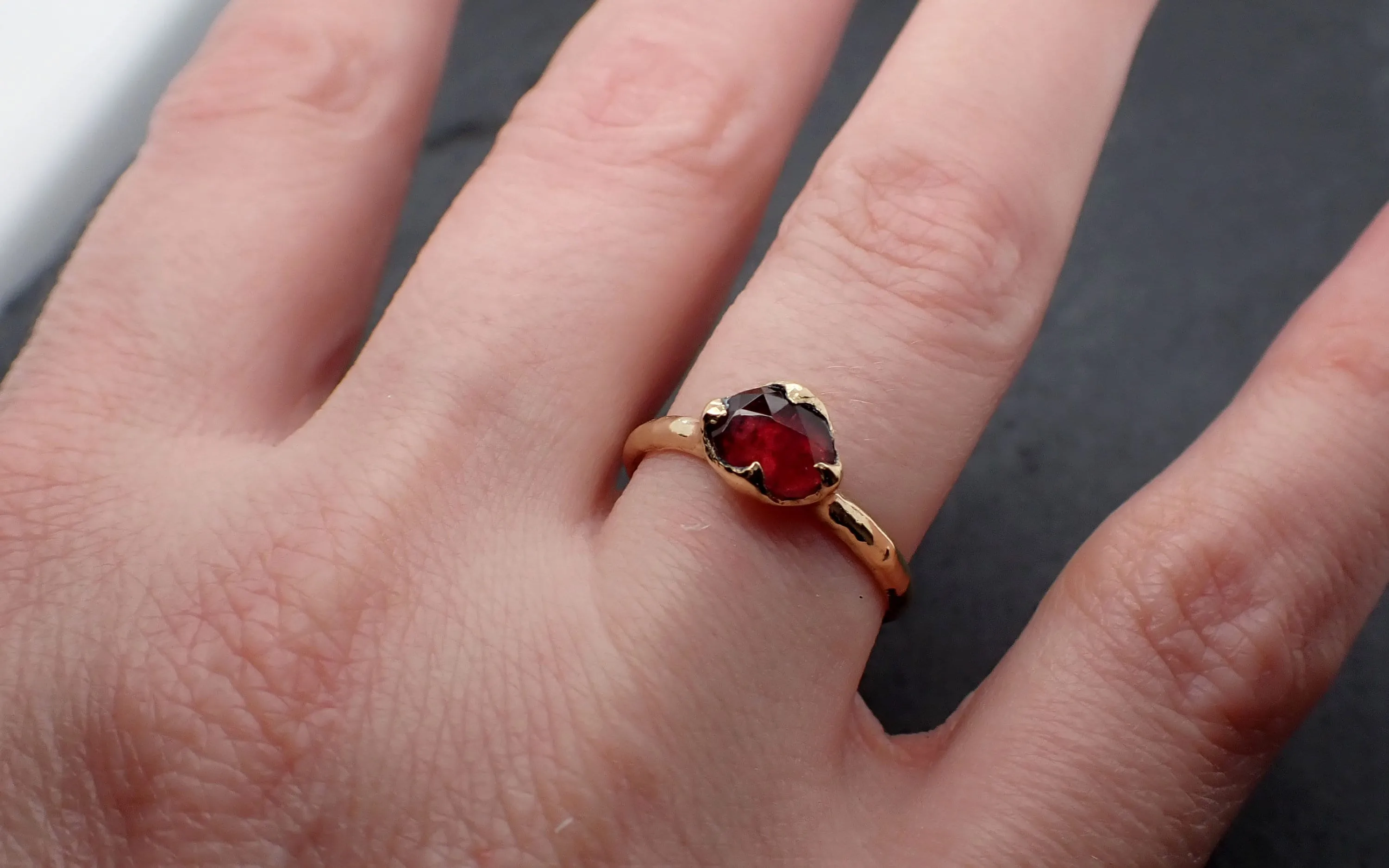 Fancy cut red Tourmaline Yellow Gold Ring Gemstone Solitaire recycled 18k statement cocktail statement 3363