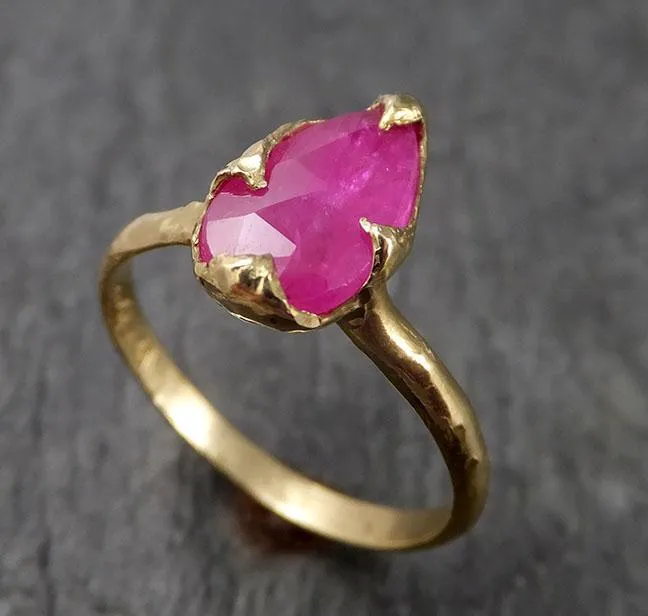 fancy cut ruby yellow gold ring gemstone solitaire recycled 18k statement 1511 Alternative Engagement
