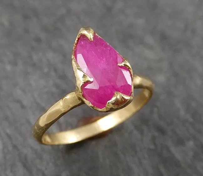 fancy cut ruby yellow gold ring gemstone solitaire recycled 18k statement 1511 Alternative Engagement