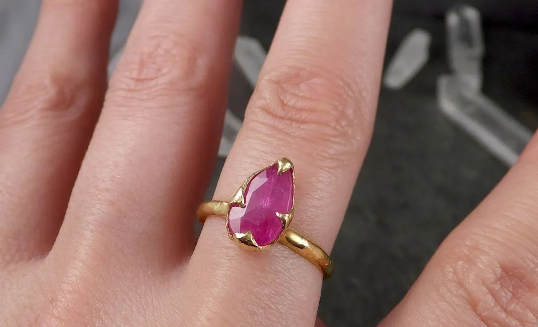fancy cut ruby yellow gold ring gemstone solitaire recycled 18k statement 1511 Alternative Engagement