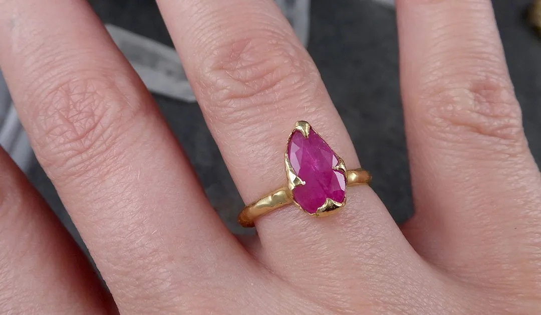 fancy cut ruby yellow gold ring gemstone solitaire recycled 18k statement 1511 Alternative Engagement
