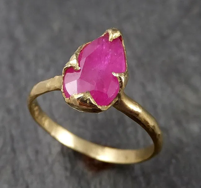 fancy cut ruby yellow gold ring gemstone solitaire recycled 18k statement 1511 Alternative Engagement